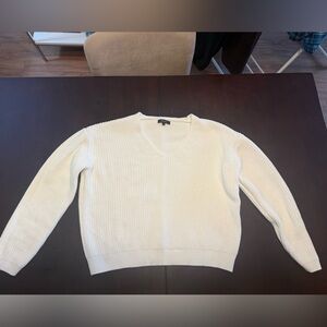 Quince 100% Organic Cotton Fisherman V-Neck Sweater in Ivory